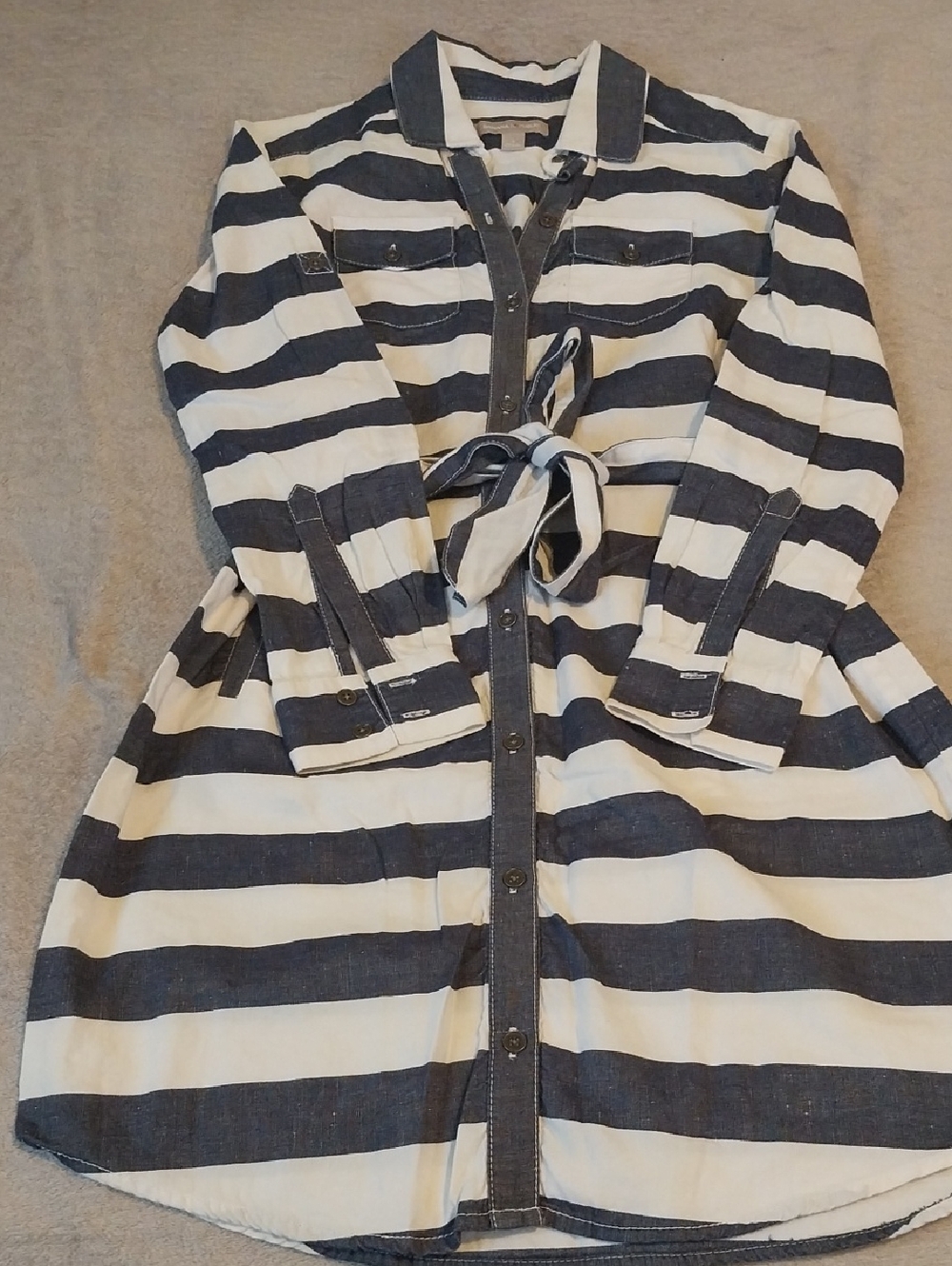 Banana Republic Navy and White Striped Button-Front Kids Dress